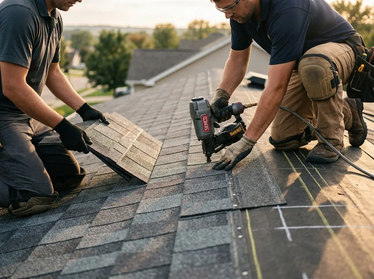 Professional roofer working on a residential roof in Yonkers